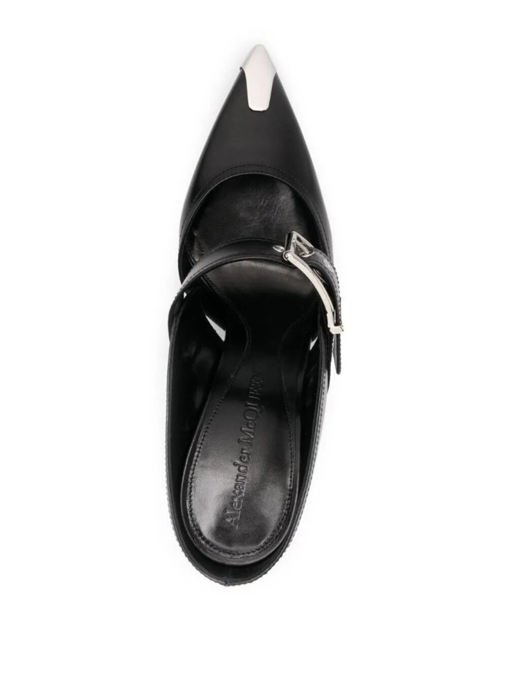 Alexander McQueen Buckle Leather Mules Black/Silver Size 40 NWB